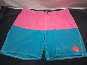 Stranger Things x Quiksilver Neon Pink Blue Boardshorts 34 Rare Limited Color - Picture 1 of 6