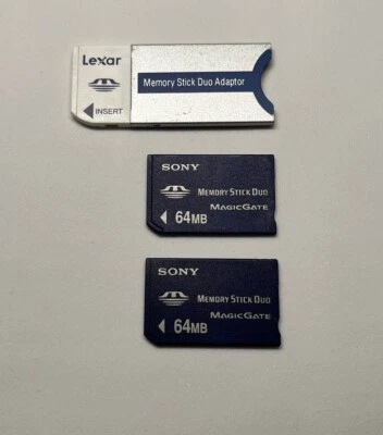 2x Sony compatível MSA-64A 64MB Memory Stick Duo Card + adaptador para câmeras Sony - Imagem 1 de 2