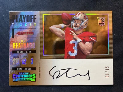 CJ BEATHARD 2017 Panini Contenders Rookie Playoff Ticket Auto #6/15 49ers - Image 1 of 2