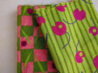 Whimsy Fabric Scraps Pieces, Lime Green and Pink Fabric, Please Read Details - Image 1 of 4