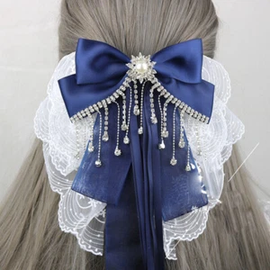Fermaglio per capelli retrò pizzo fiocco nappa cristallo accessori capelli fata cosplay dolce - Foto 1 di 25
