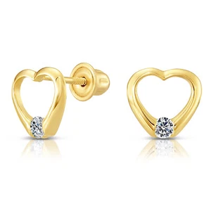 Pendientes con pernos para dormir de corazón abierto de oro amarillo liso real de 10 K atornilladores - Imagen 1 de 6