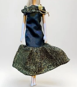 Vtg Barbie Clone Cocktail Formal Party Dress Black Gold Rose Sparkle No Doll - Picture 1 of 7