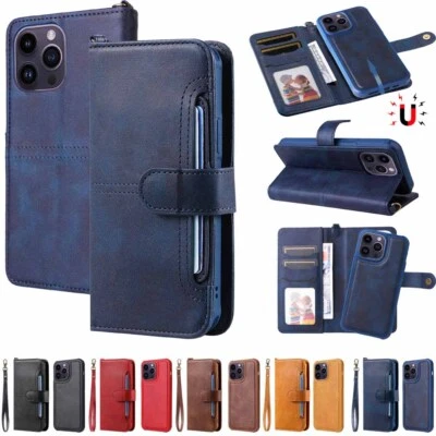 Funda tipo billetera de cuero desmontable para iPhone 17 Pro Max 16 15 14 13 12 11 Pro Foto 1 de 4