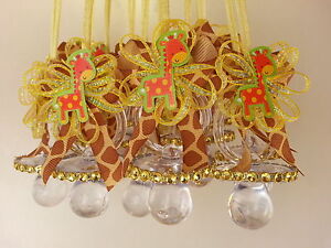 12 Giraffe Pacifier Necklaces Baby Shower Games Prizes Favors Jungle Safari 