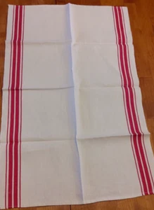 Vintage linen towel with red stripes measuring 17x27 in - Picture 1 of 5