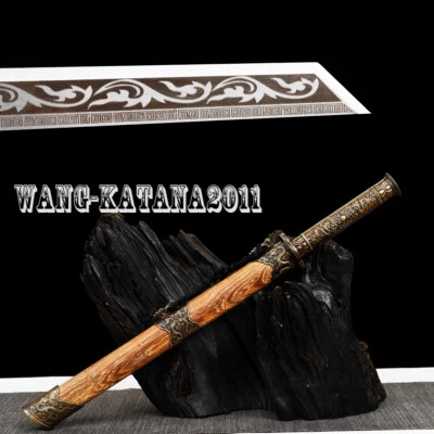 Sharp Short Chinese Sword Handmade Rosewood Dragon Theme Tang Dao Stainless - Image 1 of 4