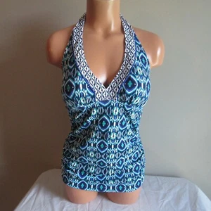 Tommy Bahama Island Cays Ikat Rev Halter Cup Tankini Swim Top Beaming Blue S - Picture 1 of 5