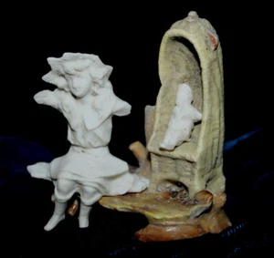 Antique bisque sitting Girl with child in Beac Chair age 1900 for collage - Picture 1 of 4