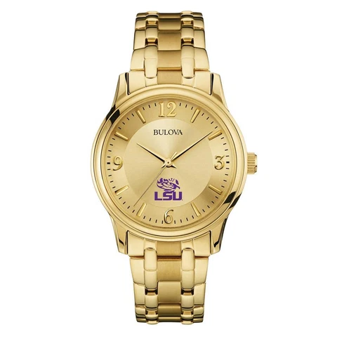 Men's LSU Tigers Louisiana State Gold Watch Bulova Gold Circle Watch Cover