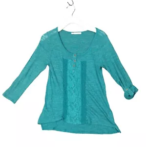 Top para mujer MAURICES TALLA M Henley Burnout mangas 3/4 verde azulado encaje floral boho - Imagen 1 de 9
