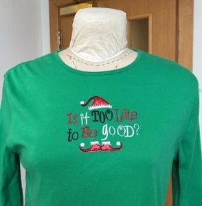 Vintage 90’s Is it too late to be good? Elf Christmas Long Sleeve Shirt Green XL - Picture 1 of 6
