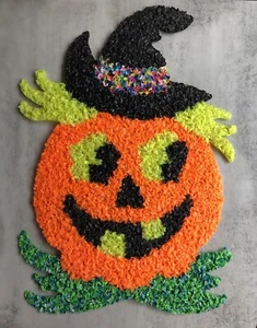Vintage Melted Popcorn Pumpkin Jack-O-Lantern Halloween Decoration 32” X 15” - Picture 1 of 4