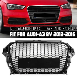 Para Audi A3 2014-2016 8V RS3 estilo parrilla delantera (marco negro brillante + panal) - Imagen 1 de 12
