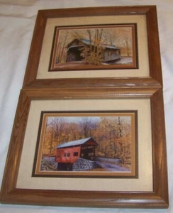 1986 LOT 2 THELMA WINTER COVERED BRIDGE ART PRINT EDEN NY DEVILS DEN+ GRAFTON VT - Picture 1 of 6