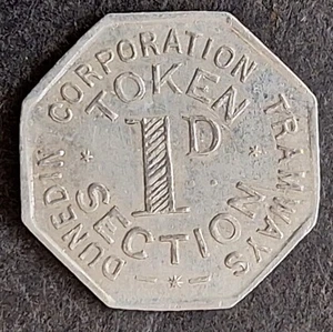 1865 New Zealand Dunedin Corp. Tramways 1d Transit Token - Picture 1 of 2