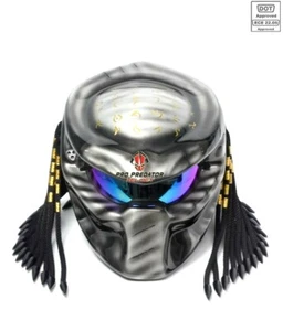 Predator Motorcycle Full Face DOT Helmet Gloss Gray Silver Top Hand Paint T14 - Picture 1 of 6
