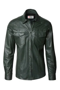 Men's Genuine Lamb Leather Shirt Motorbike Motorcycle Style Fashion Full Sleeve - Bild 1 von 5