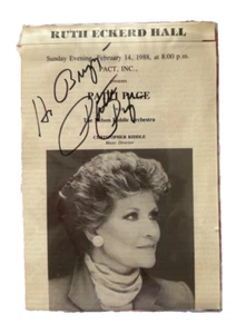 Página de reproducción autografiada por Patti Page cantante de música pop y country Ruth Eckerd 1988 - Imagen 1 de 4