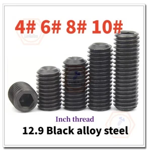 4#,6#,8#,10#,Juego de tornillos hexagonales de acero de aleación negro con tornillo de agarre de punta de taza - Imagen 1 de 6