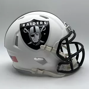 Las Vegas Raiders CUSTOM Matte White - Metallic Silver Mini Football Helmet - Picture 1 of 3
