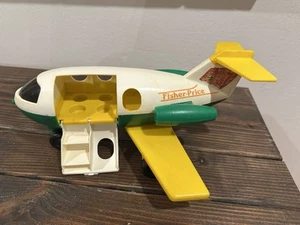 Vintage Fisher Price Little People Jet Flugzeug für Flughafen grün & weiß - Bild 1 von 8