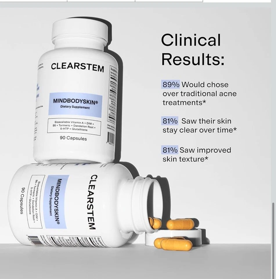CLEARSTEM - MENTE, CUERPO, PIEL Suplemento hormonal para el acné 5-HTP Natural DIM 90 unidades Foto 1 de 4