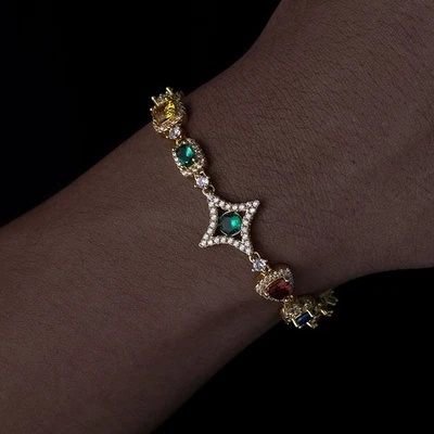 Brazalete de eslabones cubanos estrella colorida SteeI de acero inoxidable chapado en oro Foto 1 de 4