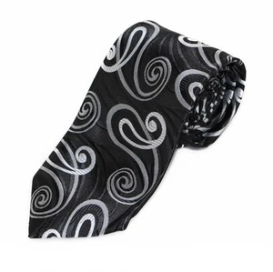 Mens Black With Silver Swirls Patterned 8cm Neck Tie - Picture 1 of 2