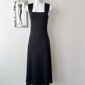 Theory Paneled Ribbed Stretch Knit Minimalist Black Midi Dress Size M - Bild 1 von 11