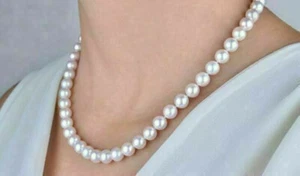 Genuine Natural 8-9mm White Akoya Cultured Pearl Necklace 18" AAA - Picture 1 of 12
