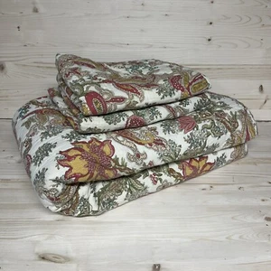 Noble Excellence Bed Set Queen Cotton Linen Ivory Red Paisley Comforter Shams - Picture 1 of 16