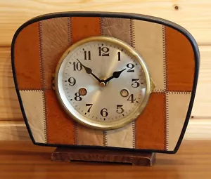NEW 25cm Leather Mantel Clock - Vintage Mid Century Style Clock Wooden Clock - Picture 1 of 6