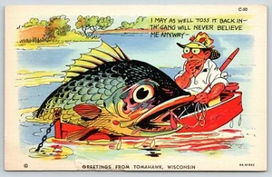 Tomahawk WI ~ Ray Walters Comic ~ werfen übertriebene Fische ~ Never Believe Me ~ 1936 Leinen - Bild 1 von 2
