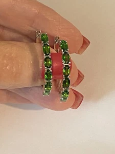Chrome Diopside by Affinity Gems Oval Hoop Earrings GIA Certified - Picture 1 of 8