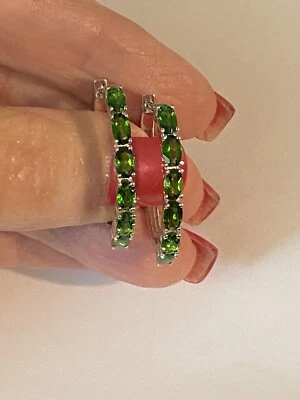 Reduced- Chrome Diopside by Affinity Gems Oval Hoop Earrings GIA Certified - Image 1 of 4