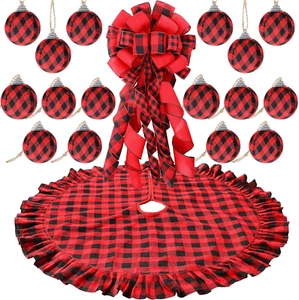 Christmas Decorations Buffalo Plaid Christmas Tree Topper Wreath Bow Christmas T - Picture 1 of 8