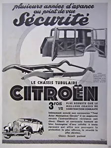 PUBLICITÉ DE PRESSE 1933 CHASSIS TUBULAIRE CITROËN 3 FOIS 1/² PLUS ROBUSTE - Bild 1 von 1
