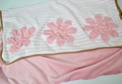 DWELL STUDIO Target Pink Brown Plush Stripe Flower Baby Blanket Lovey 30x36 - Image 1 of 3