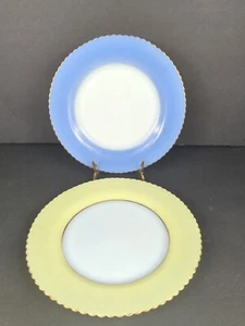 Macbeth Evans Petalware Pastel Bordette Dinner Plate Blue Yellow gold trim 9" - Picture 1 of 10