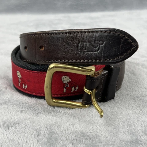 Georgia Bulldogs Belt Adult Mens 36 Vineyard Vines UGA Brass Buckle Leather Web Cover