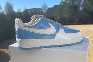 Nike ID Air Force 1 "UNC" University Blue Patent Leather Sneakers, Size 13 - Picture 1 of 7