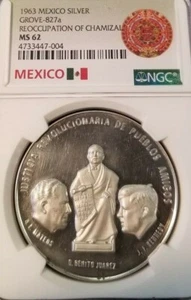 1963 MEXICO SILVER MEDAL GROVE 827a REOCCUPATION OF CHAMIZAL NGC MS 62 - Picture 1 of 3