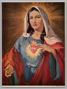 Impresión firmada por artista Leslie L. Benson Sagrado Corazón de María Apostolado de la Oración - Imagen 1 de 2