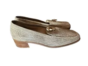 STUART WEITZMAN Loafers Brown/Tan Snakeskin Effect Leather Bead Tassels 9B EUC - Picture 1 of 11