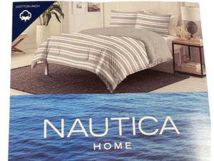 Nautica Home/ King Comforter Set- Cotton Ultra Soft/ Gray-Blue-White/ NEW! - Picture 1 of 6