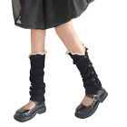 Women Footless Boot Cuff Stockings Side Button Ruffle Lace Trim Knit Leg Warmers