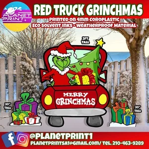 Big 3ft GrinchMas Red truck Holiday Yard Sign set Decoration - Picture 1 of 3