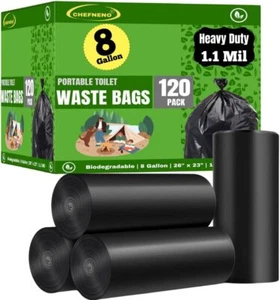 Portable Camping Waste Toilet Bags, 8 1 Count (Pack of 120), Black (120 ct.) - Picture 1 of 9