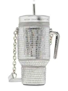 Betsey Johnson Kitsch Hydration Honey Silver Tumbler Crossbody Bag Purse - Picture 1 of 5